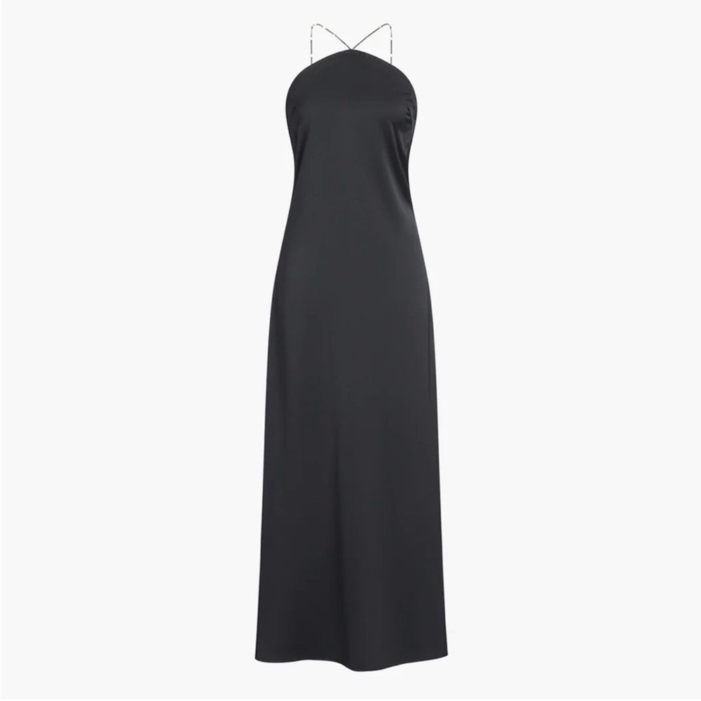 Commense Black Satin Slip Maxi Dress with Chain Straps - Picture 3 of 14